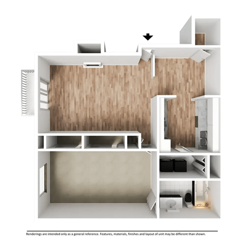 Floor plan for 1 bed, 1 bath, 796 sqft